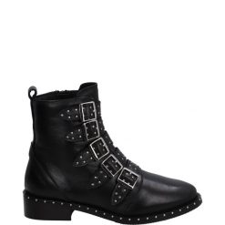 BOTKI Z KLAMRAMI OLIVIA2010S BLAC. Botki Venezia, bez wzorów, ze skóry, bez obcasa, bez zapięcia. Za 299.00 zł.
