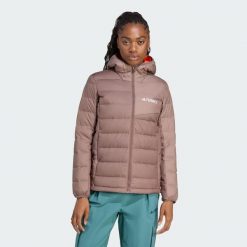 Kurtka z kapturem Terrex Multi Light Down CLIMAWARM. Brązowe kurtki adidas, s, bez wzorów, z puchu, z kapturem. Za 649.00 zł.