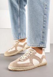 Ciemnobeżowe Sneakersy Kultowe Tenisówki z Podeszwą Zdobioną Plecionką Zarorella. Brązowe trampki Renee, z aplikacjami, z jeansu, eleganckie, bez zapięcia. W wyprzedaży za 63.99 zł.