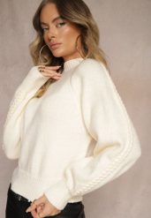 Jasnobeżowy Sweter z Wiskozą i Splotem w Stylu Warkocz z Półgolfem Sinithia. Brązowe swetry Renee, na zimę, bez wzorów, z wiskozy, casualowe, bez ramiączek. W wyprzedaży za 95.99 zł.