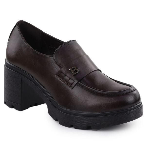 Półbuty mokasyny damskie na klocku brązowe Potocki SZ12700. Brązowe mokasyny POTOCKI, bez wzorów, ze skóry. Za 92.00 zł.