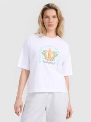 4F T-shirt oversize z nadrukiem damski - biały XL. Białe t-shirty sportowe 4f, uniwersalny, bez wzorów, z bawełny, bez ramiączek. Za 59.99 zł.