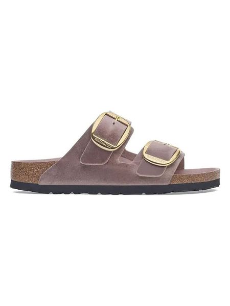 Birkenstock Skórzane klapki "Arizona" w kolorze fioletowym rozmiar: 36. Różowe klapki Birkenstock, bez wzorów, klasyczne, z otwartym noskiem, bez obcasa, bez zapięcia. Za 533.45 zł.