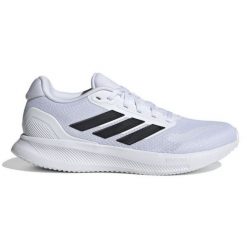 Buty adidas Runfalcon 5 Running JH9638 białe. Białe buty do biegania bez wzorów, z gumy, bez zapięcia, do biegania. Za 357.94 zł.