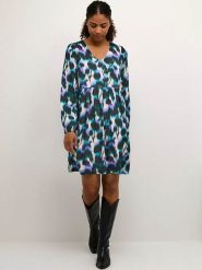 Kaffe Sukienka "Amilia" w kolorze biało-czarno-turkusowym rozmiar: 38. Białe sukienki Kaffe, na co dzień, s, bez wzorów, z wiskozy, klasyczne, bez kołnierzyka, bez ramiączek, mini, proste. Za 109.26 zł.