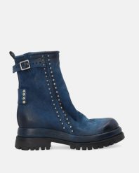 GRANATOWE BOTKI Z NITAMI O014LENAOBB017. Botki Venezia, bez wzorów, ze skóry, bez obcasa, bez zapięcia. Za 879.00 zł.