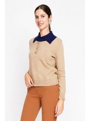 William de Faye Sweter w kolorze karmelowo-niebieskim rozmiar: 34. Brązowe swetry William de Faye, bez wzorów, klasyczne, bez ramiączek. Za 104.99 zł.