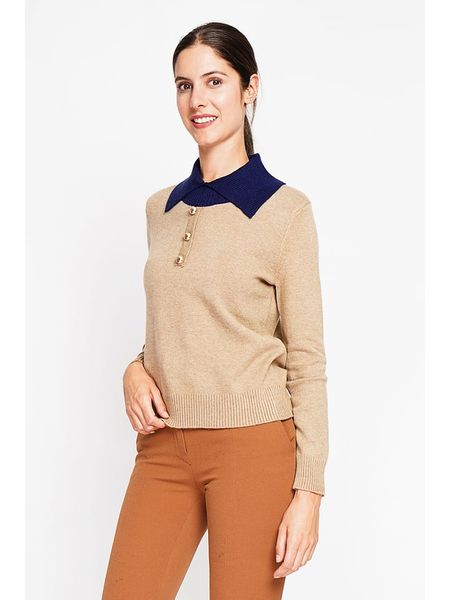 William de Faye Sweter w kolorze karmelowo-niebieskim rozmiar: 34. Brązowe swetry William de Faye, bez wzorów, klasyczne, bez ramiączek. Za 104.99 zł.