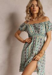 Zielona Mini Rozkloszowana Sukienka o Hiszpańskim Fasonie z Wiskozy Ruzara. Zielone sukienki Renee, m, bez wzorów, z wiskozy, bez kołnierzyka, bez ramiączek, mini, rozkloszowane. W wyprzedaży za 47.99 zł.