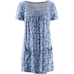 Tunika shirtowa, krótki rękaw. Niebieskie tuniki bonprix, bez wzorów, bez kołnierzyka, bez ramiączek. Za 79.99 zł.