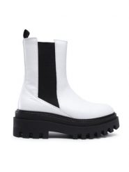 Calvin Klein Jeans Sztyblety Flatform Chelsea Boot YW0YW00850 Biały. Białe botki Calvin Klein Jeans, bez wzorów, z jeansu, bez obcasa, na płaskiej podeszwie, bez zapięcia. Za 419.99 zł.