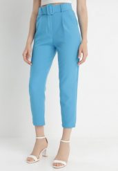 Niebieskie Spodnie z Paskiem Ioleina. Niebieskie jeansy Born2be, m, bez wzorów, z jeansu, eleganckie. Za 139.99 zł.