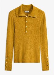 Sweter polo z wiskozą. Żółte swetry bonprix, bez wzorów, z wiskozy, eleganckie, bez ramiączek. Za 129.99 zł.