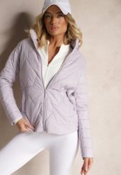 Jasnofioletowa Kurtka z Geometrycznym Pikowaniem i Kapturem Lilidi. Fioletowe kurtki Renee, l, bez wzorów, z jeansu, eleganckie. Za 119.99 zł.