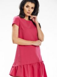 Sukienka Model A644 Pink - awama. Różowe sukienki Awama, l, bez wzorów, z elastanu, wizytowe, z asymetrycznym kołnierzem, bez ramiączek, mini, asymetryczne. Za 247.31 zł.