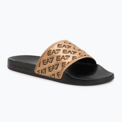 Klapki EA7 Emporio Armani Water Sports All Over. Czarne klapki EA7 Emporio Armani, bez wzorów, z materiału, sportowe, bez obcasa, bez zapięcia. Za 149.99 zł.