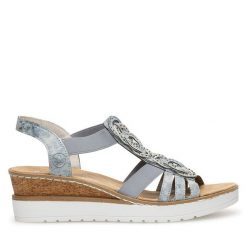 Sandały Rieker. Niebieskie sandały Rieker, bez wzorów, bez obcasa, na koturnie, bez zapięcia. Za 309.99 zł.