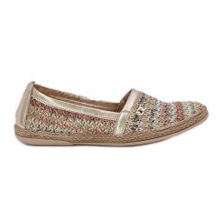Eleganckie Skórzane Espadryle Z Plecionką Zazoo 10178 Multikolor złoty. Żółte espadryle bez wzorów, ze skóry, eleganckie, bez obcasa. Za 415.65 zł.