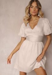 Beżowa Taliowana Sukienka z Dodatkiem Bawełny na Suwak Ozdobiona Bufiastymi Rękawami Malfea. Brązowe sukienki Renee, na co dzień, m, bez wzorów, z bawełny, eleganckie, bez kołnierzyka, bez ramiączek, mini, kopertowe. W wyprzedaży za 83.99 zł.