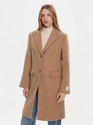 Calvin Klein Płaszcz wełniany LV044D558G Brązowy Slim Fit. Brązowe płaszcze Calvin Klein, na zimę, l, bez wzorów, z wełny, bez kaptura. Za 1,049.00 zł.
