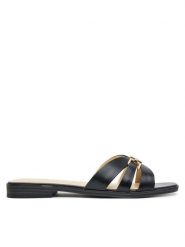 Guess Klapki FLJRLL LEA19 Czarny. Czarne klapki Guess, z aplikacjami, ze skóry, bez obcasa, bez zapięcia. Za 549.99 zł.