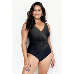 Damskie Kostium kąpielowy gradient drapowanie miękkie miseczki. Zielone stroje jednoczęściowe Ulla Popken, bez wzorów, z elastanu, sportowe. Za 279.99 zł.