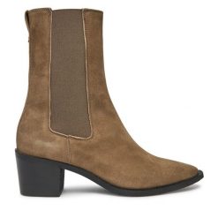 Botki Calvin Klein. Brązowe botki Calvin Klein, bez wzorów, bez obcasa, na słupku, bez zapięcia. Za 569.99 zł.