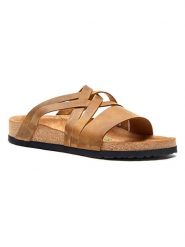 Comfortfusse Skórzane klapki w kolorze jasnobrązowym rozmiar: 37. Brązowe klapki Comfortfüße, bez wzorów, ze skóry, klasyczne, z otwartym noskiem, bez obcasa, bez zapięcia. Za 252.99 zł.