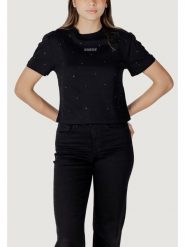 Guess T-Shirt V5GI00 I3Z14 Czarny Regular Fit. Czarne t-shirty Guess, m, z aplikacjami, z bawełny, bez kołnierzyka, bez ramiączek. Za 119.99 zł.