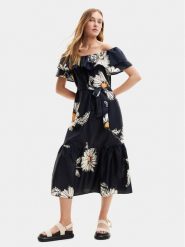 Desigual Sukienka letnia Georgeo 24SWVW02 Czarny Regular Fit. Czarne sukienki Desigual, s, bez wzorów, z bawełny, bez kołnierzyka, bez ramiączek. Za 329.99 zł.
