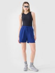 4F Spodenki dresowe damskie - granatowe XXL. Niebieskie szorty 4f, bez wzorów, z bawełny, sportowe. W wyprzedaży za 79.99 zł.