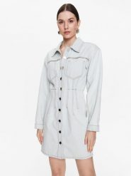 Gestuz Sukienka jeansowa Calia 10906914 Niebieski Regular Fit. Niebieskie sukienki Gestuz, bez wzorów, z bawełny, bez kołnierzyka, bez ramiączek. Za 999.99 zł.