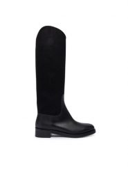 Max Mara Oficerki Cavalierewk 2524796112600 Czarny. Czarne kozaki Max Mara, bez wzorów, z materiału, bez obcasa, na płaskiej podeszwie, bez zapięcia. Za 4,149.00 zł.
