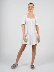 Pinko Sukienka "Assolto" | 1G15VU Y6VX | Assolto Abito | Kobieta | Biały. Białe sukienki Pinko, bez wzorów, z bawełny, bez kołnierzyka, bez ramiączek, mini, dopasowane. W wyprzedaży za 219.00 zł.