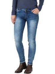 Timezone Dżinsy "Enya" - Slim fit - w kolorze niebieskim rozmiar: W32/L32. Niebieskie jeansy Timezone, l, z aplikacjami, klasyczne, z podwyższonym stanem. Za 101.70 zł.