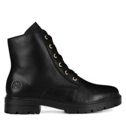 Botki Rieker. Czarne botki Rieker, bez wzorów, bez obcasa, na płaskiej podeszwie, bez zapięcia. Za 335.00 zł.