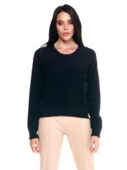 Damski sweter z okrągłym dekoltem i plakietką z logo Leone 1947 Never Without. Czarne swetry LEONE 1947 APPAREL, s, bez wzorów, z tkaniny, bez ramiączek. Za 383.11 zł.