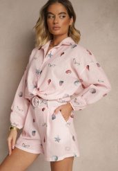 Różowy Komplet z Wiskozą Koszula i Szorty w Morski Print Reisoria. Czerwone koszule Renee, m, bez wzorów, z materiału, eleganckie, bez kołnierzyka, bez ramiączek. W wyprzedaży za 143.99 zł.