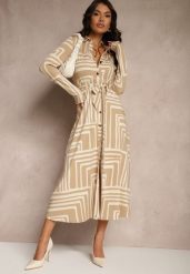 Beżowa Sukienka z Wiskozą o Koszulowym Kroju z Wiązanym Paskiem Nimiessa. Brązowe sukienki Renee, na imprezę, l, bez wzorów, z wiskozy, klasyczne, bez kołnierzyka, bez ramiączek, maxi, koszulowe. Za 159.99 zł.