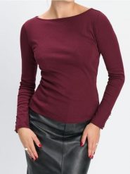 Bluzka z długimi rękawami - bordowy. Czerwone bluzki Sinsay, l, bez wzorów, bez kołnierzyka, bez ramiączek. Za 35.99 zł.