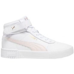 Buty Puma Carina 2.0 Mid 385851 07 białe. Białe buty treningowe bez wzorów, z gumy, bez zapięcia. W wyprzedaży za 405.10 zł.