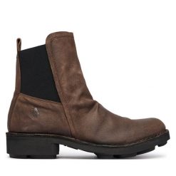 Botki Fly London. Brązowe botki Fly London, bez wzorów, bez obcasa, na słupku, bez zapięcia. Za 704.99 zł.