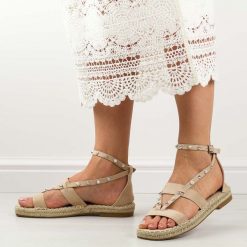 Beżowe espadyle damskie, sandały S.Barski 33132. Brązowe sandały S.BARSKI, bez wzorów, z zamszu, bez obcasa, na obcasie, bez zapięcia. Za 99.00 zł.