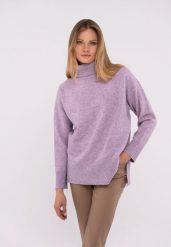 Sweter z golfem S-HEBE. Fioletowe swetry Volcano, s, bez wzorów, z materiału, bez ramiączek. Za 149.99 zł.