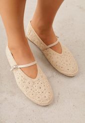 Ciemnobeżowe Balerinki VICES z Ażurową Cholewką i Plecionką Malella. Brązowe baleriny Born2be, w ażurowe wzory, z materiału, klasyczne, z okrągłym noskiem, bez obcasa, na płaskiej podeszwie, bez zapięcia. Za 99.99 zł.