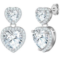 Yokoamii Kolczyki wiszace serce z posrebrzanego mosiadzu z cyrkonia 1 ct Damski. Białe kolczyki Yokoamii, z cyrkonią, posrebrzane. Za 159.99 zł.