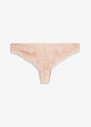 Stringi z eleganckiej koronki. Brązowe stringi bonprix, bez wzorów, z koronki. Za 44.99 zł.