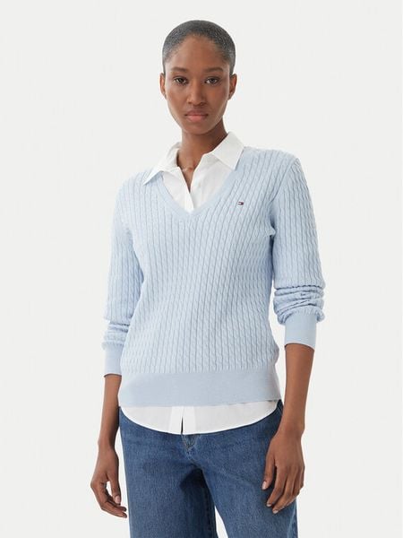 Tommy Hilfiger Sweter WW0WW44987 Niebieski jasny Regular Fit. Niebieskie swetry Tommy Hilfiger, xl, bez wzorów, z bawełny, bez ramiączek. Za 362.99 zł.