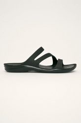 Crocs - Klapki. Czarne klapki Crocs, bez wzorów, z materiału, bez obcasa, na płaskiej podeszwie, bez zapięcia. Za 189.99 zł.