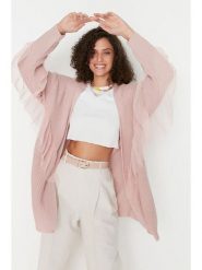 Trendyol Kardigan w kolorze szaroróżowym rozmiar: M. Różowe swetry Trendyol, m, bez wzorów, ze splotem, bez ramiączek. Za 73.99 zł.